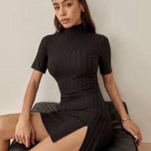 Reformation Mia Black Ribbed Dress